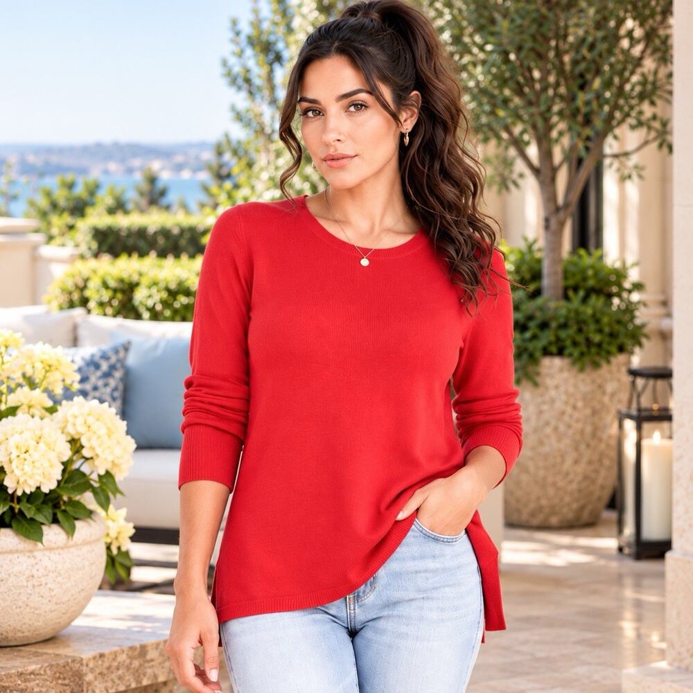 J Jill Womens Crew Neck Lightweight Tunic Sweater Dopamine - Red, Size XL